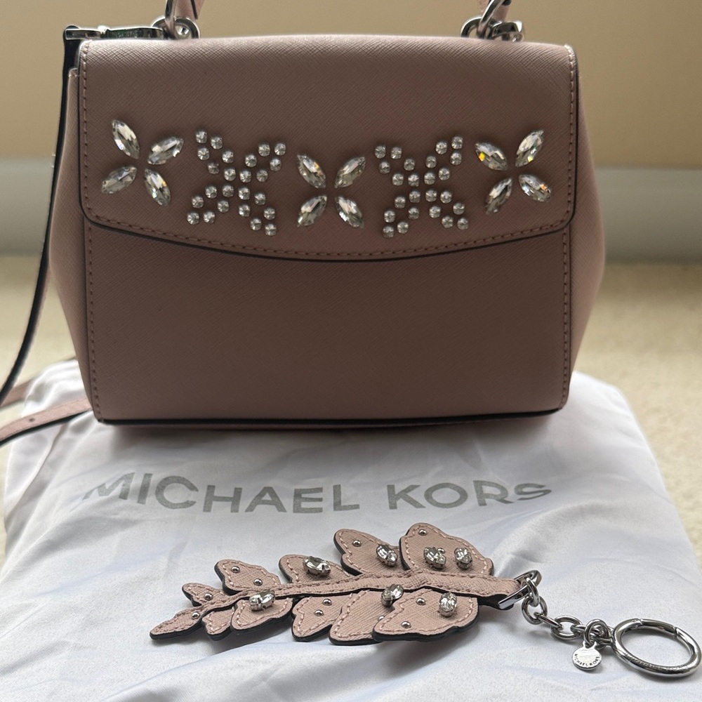 Michael Kors Pink Crystal-Embellished Leather Crossbody